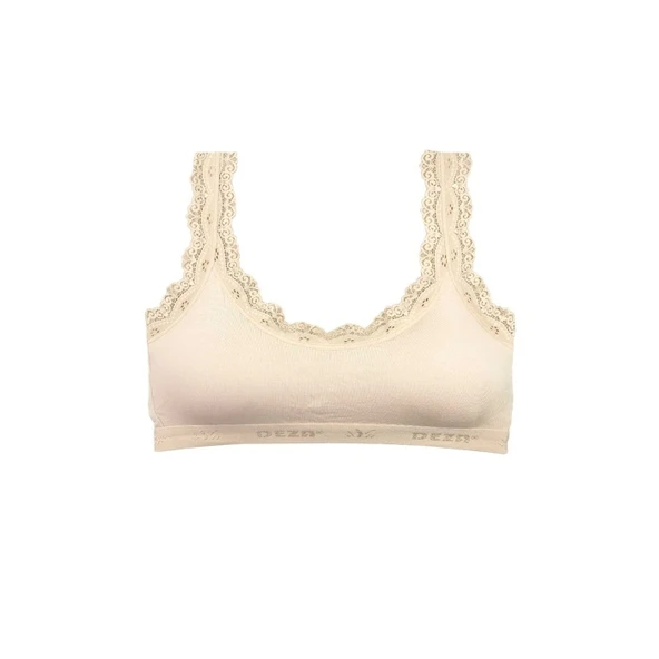 Dantel Nakış İşlemeli Pedli Bambu Kadın Büstiyer Krem ürün görseli