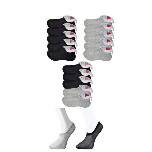 Siyah ve Gri Kadın Görünmez Çorap 15 çift ürün görseli
