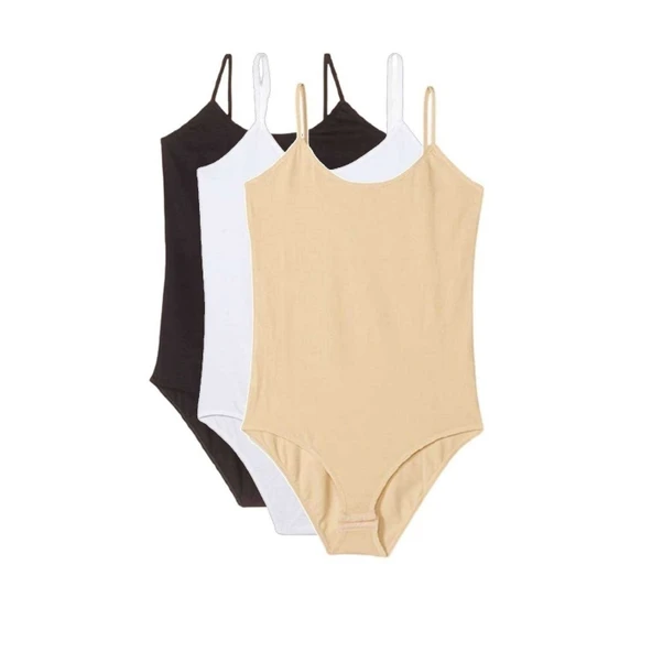 3 Adet İp Askılı Kadın Çıtçıtlı Body Siyah Beyaz Ten ürün görseli