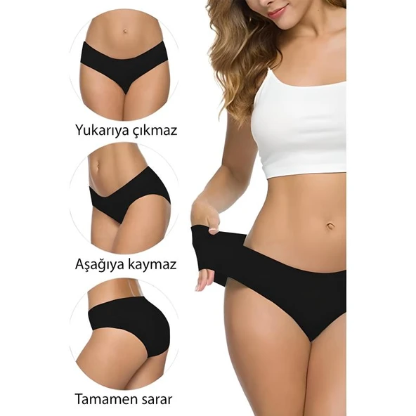 7 Adet Kadın Dikişsiz Lazer Kesim Esnek İz yapmayan Külot S4 - Resim 8