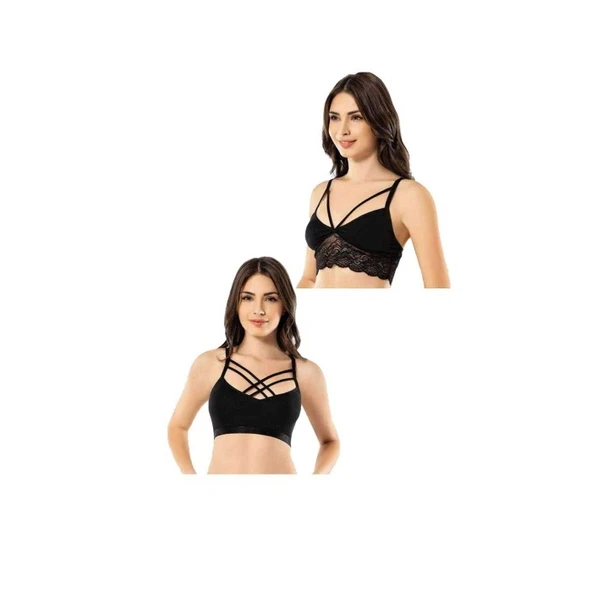 Kota 4 Adet Siyah Dantelli Çapraz İpli Büstiyer ürün görseli