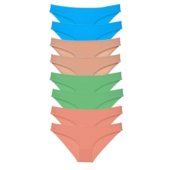 8 adet Süper Eko Set Likralı Kadın Slip Külot Ten Pudra Fuşya Mavi ürün görseli