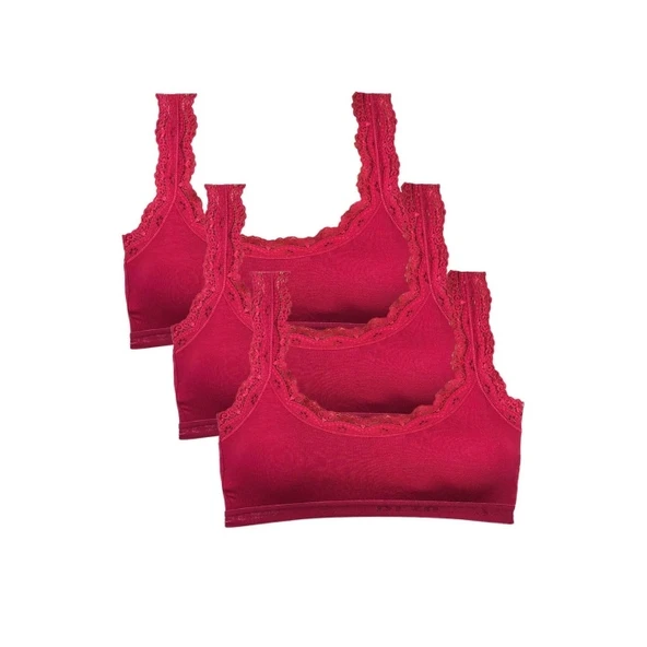 3 Adet Dantel Nakış İşlemeli Pedli Bambu Kadın Büstiyer Bordo ürün görseli 1