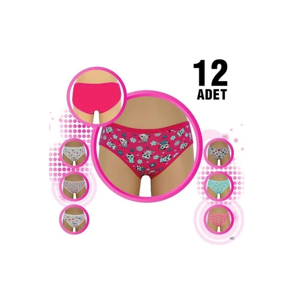 12 Adet Kız Çocuk Desenli Slip Külot - Resim 2