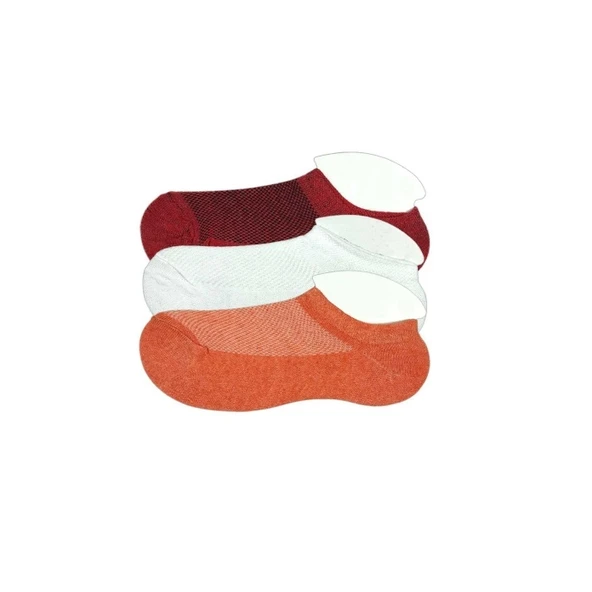 3 Adet Çocuk Sneaker Patik Çorap Bordo Beyaz Turuncu ürün görseli