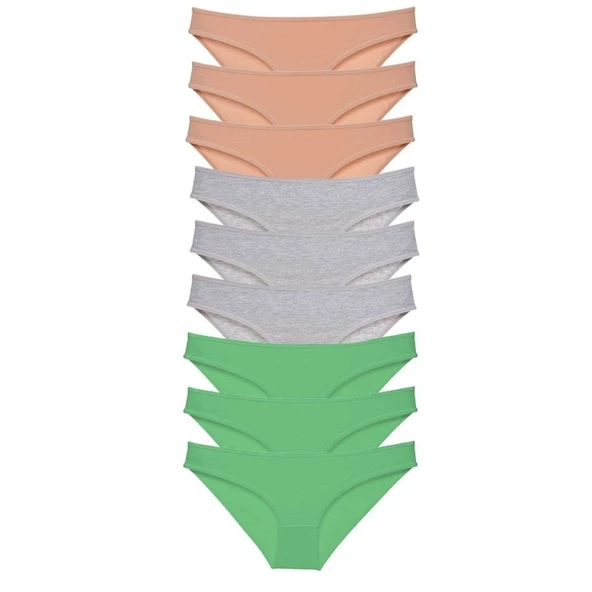 9 adet Süper Eko Set Likralı Kadın Slip Külot Ten Gri Yeşil ürün görseli