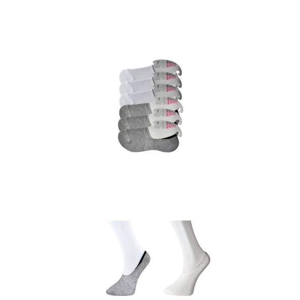 Gri ve Beyaz Kadın Babet Çorap 6 çift ürün görseli