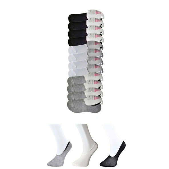 Siyah Gri ve Beyaz Kadın Babet Çorap 12 çift ürün görseli