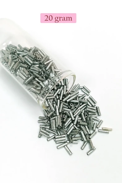 Uzun Boru Kesme Boncuk Çap 2mm Uzunluk 10 mm - 20 Gram - Desenli Gümüş - BNC244 ürün görseli