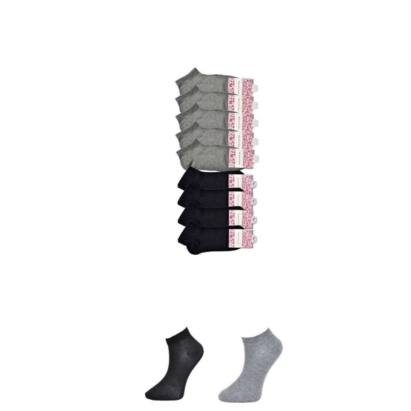 Siyah ve Gri Kadın Bilek Çorap 9 çift ürün görseli