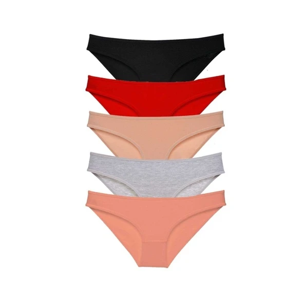 5 adet Süper Eko Set Likralı Kadın Slip Külot Siyah Kırmızı Ten Gri Pudra ürün görseli