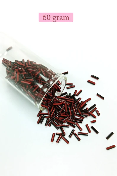 Uzun Boru Kesme Boncuk Çap 2mm Uzunluk 10 mm - 60 Gram - Kırmızı Siyah - BNC291 ürün görseli