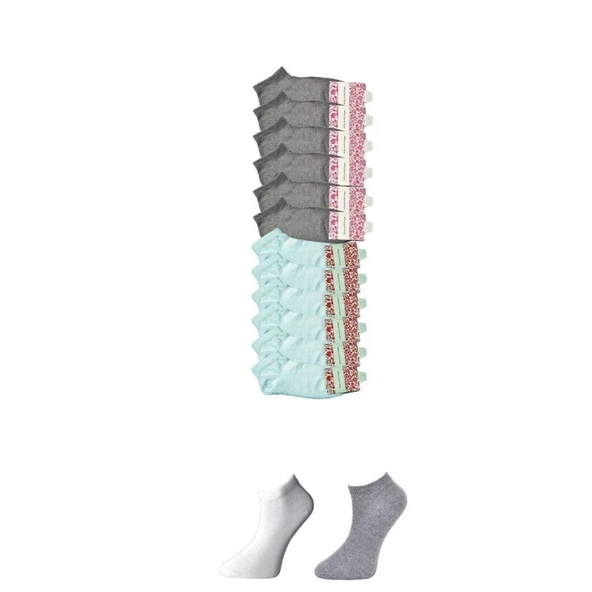 Gri ve Beyaz Kadın Bilek Çorap 12 çift ürün görseli
