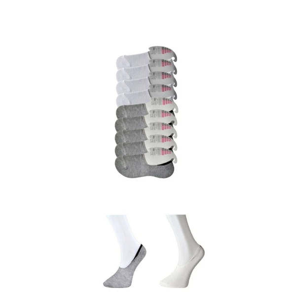 Gri ve Beyaz Kadın Babet Çorap 9 çift ürün görseli