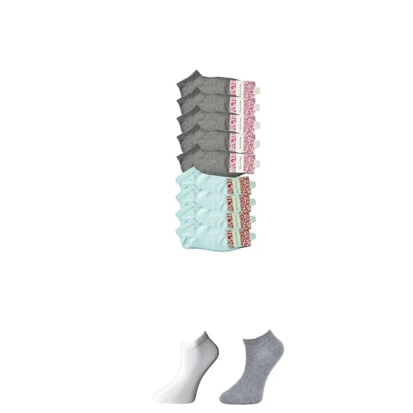 Gri ve Beyaz Kadın Bilek Çorap 9 çift ürün görseli