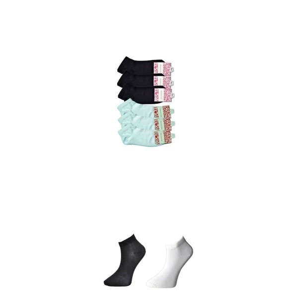 Siyah ve Beyaz Kadın Bilek Çorap 6 çift ürün görseli