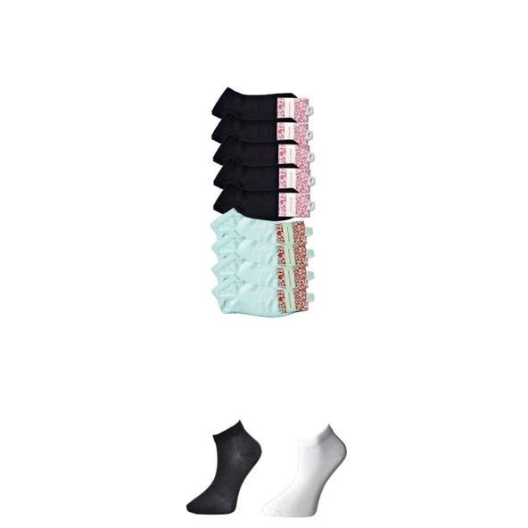 Siyah ve Beyaz Kadın Bilek Çorap 9 çift ürün görseli