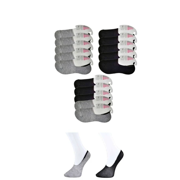 Siyah ve Gri Kadın Babet Çorap 15 çift ürün görseli