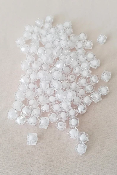 Küp Boncuk İçten Boncuklu Bileklik Çanta Boncuğu 10 mm 50 gr Beyaz - BNC456 ürün görseli