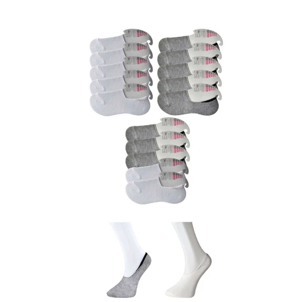 Gri ve Beyaz Kadın Babet Çorap 15 çift ürün görseli