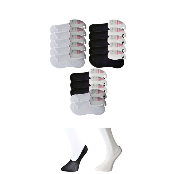 Siyah ve Beyaz Kadın Babet Çorap 15 çift ürün görseli