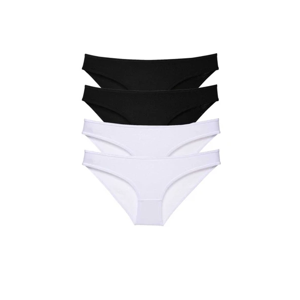 4 adet Eko Set Likralı Kadın Slip Külot Siyah Beyaz ürün görseli 1