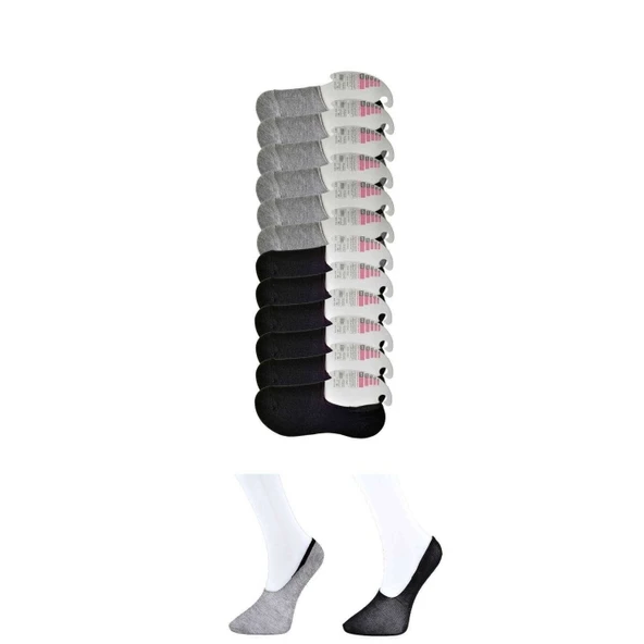 Siyah ve Gri Kadın Babet Çorap 12 çift ürün görseli