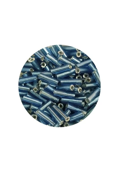 Uzun Boru Kesme Boncuk Çap 2mm Uzunluk 10 mm - 60 Gram - Camgöbeği Mavi - BNC267 - Resim 2