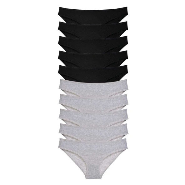 10 adet Süper Eko Set Likralı Kadın Slip Külot Siyah Gri ürün görseli