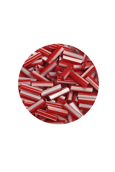 Uzun Boru Kesme Boncuk Çap 2mm Uzunluk 10 mm - 20 Gram - Kırmızı Beyaz - BNC239 - Resim 2