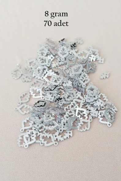 Oya Abiye Bileklik Kolye Pleksi Metalik Plastik Pul Gümüş Renk 8 gram 70 adet - BNC513 - 1