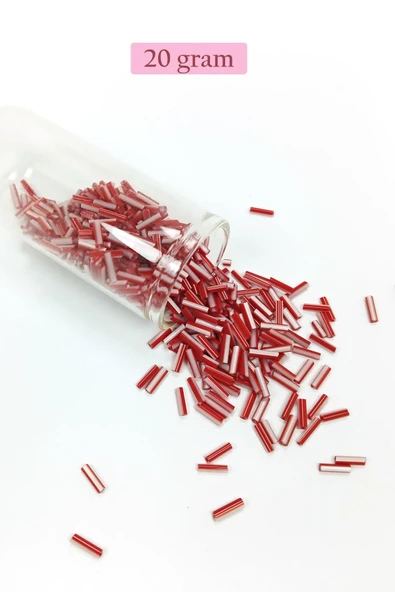 Uzun Boru Kesme Boncuk Çap 2mm Uzunluk 10 mm - 20 Gram - Kırmızı Beyaz - BNC239 ürün görseli