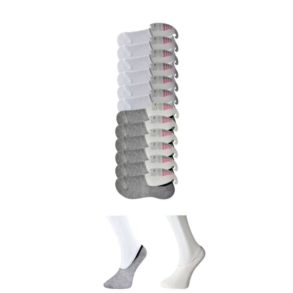 Gri ve Beyaz Kadın Babet Çorap 12 çift ürün görseli
