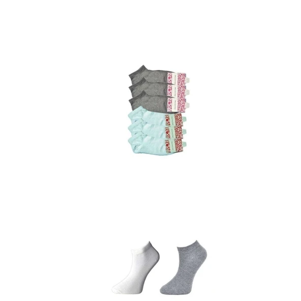 Gri ve Beyaz Kadın Bilek Çorap 6 çift ürün görseli