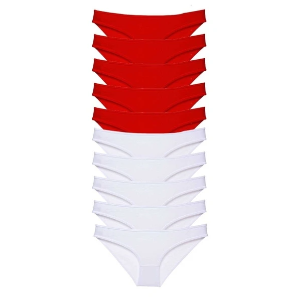 10 adet Süper Eko Set Likralı Kadın Slip Külot Kırmızı Beyaz ürün görseli