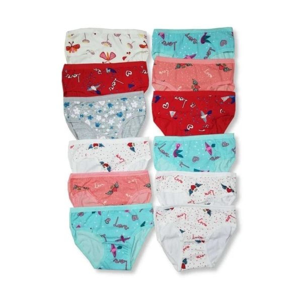 12 Adet Kız Çocuk Desenli Slip Külot ürün görseli 1