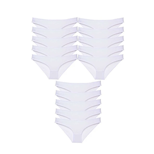 15 adet Süper Eko Set Likralı Kadın Slip Külot Beyaz ürün görseli