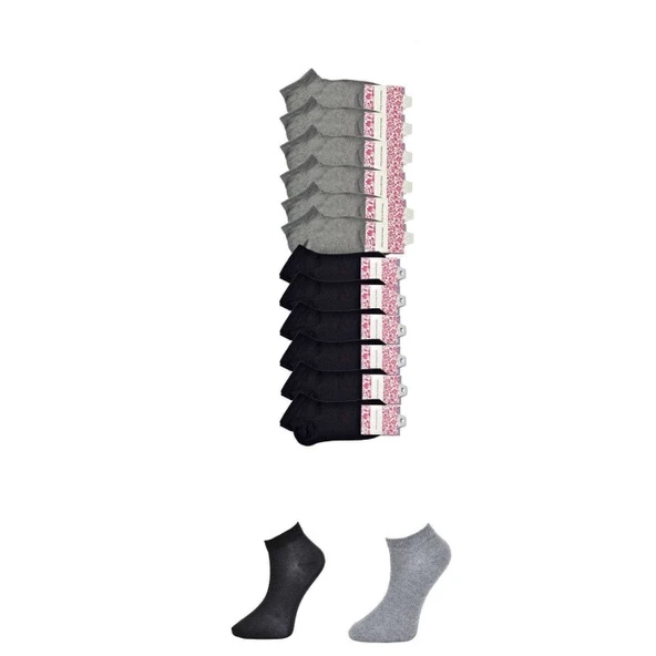 Siyah ve Gri Kadın Bilek Çorap 12 çift ürün görseli