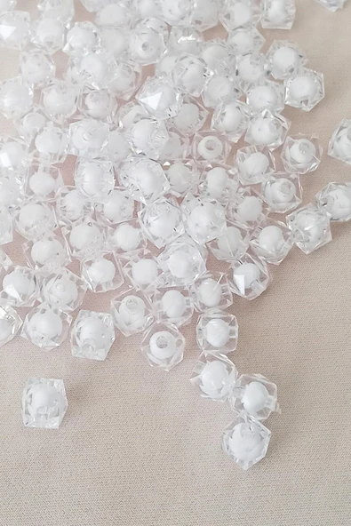 Küp Boncuk İçten Boncuklu Bileklik Çanta Boncuğu 10 mm 50 gr Beyaz - BNC456 - Resim 2