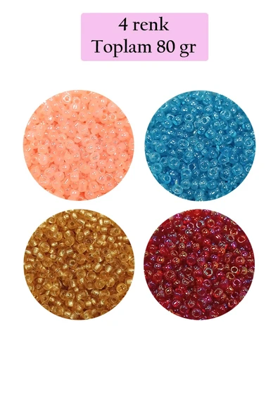 Dökme Cam Kum Boncuk (11/0) 2 mm - 4 Renk - Toplam 80 Gram - BNC405 ürün görseli