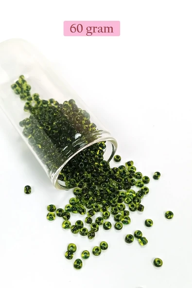 Dökme Cam Kum Boncuk (8/0) 3 mm - 60 Gram - Şeffaf Yeşil Siyah - BNC220 ürün görseli