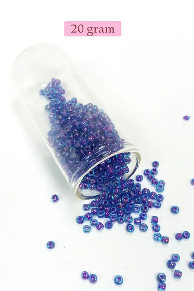 Dökme Cam Kum Boncuk (8/0) 3 mm - 20 Gram - Şeffaf Mavi - BNC149 ürün görseli