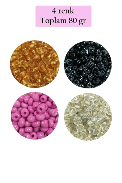 Dökme Cam Kum Boncuk Büyük Boy (6/0) 4 mm - 4 Renk - Toplam 80 Gram - BNC410 ürün görseli