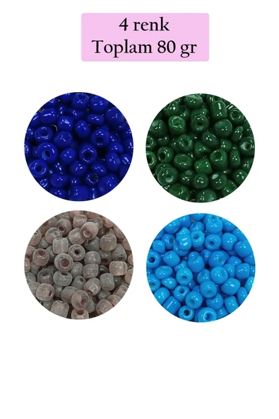 Dökme Cam Kum Boncuk Büyük Boy (6/0) 4 mm - 4 Renk - Toplam 80 Gram - BNC415 ürün görseli