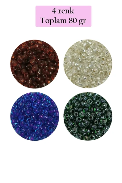 Dökme Cam Kum Boncuk (8/0) 3 mm - 4 Renk - Toplam 80 Gram - BNC420 ürün görseli