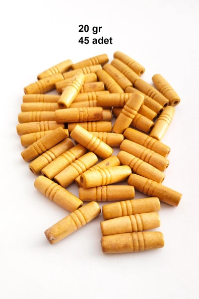 20 Gr (45 Adet) Ahşap Boncuk 25 mm boy x 10 mm en Doğal Ahşap Makrome El İşi Çanta ürün görseli