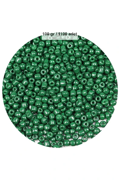 Koyu Yeşil Renk 4 mm Yaklaşık 1100 adet / 100 gram Cam Boncuk Oya Yazma Bileklik ve Kolye - 1