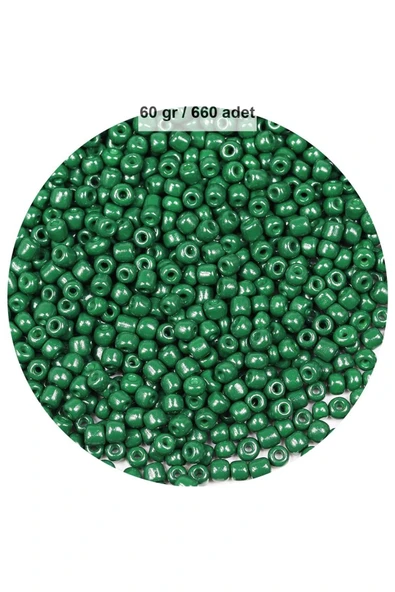 Koyu Yeşil Renk 4 mm Yaklaşık 660 adet / 60 gram Cam Boncuk Oya Yazma Bileklik ve Kolye - 1