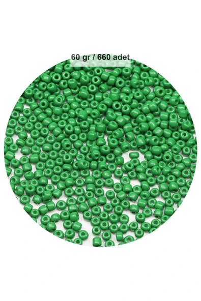 Opak Yeşil Renk 4 mm Yaklaşık 660 adet / 60 gram Cam Boncuk Oya Yazma Bileklik ve Kolye - 1