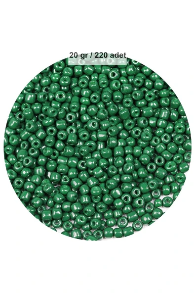 Koyu Yeşil Renk 4 mm Yaklaşık 220 adet/20 gram Cam Boncuk Oya Yazma Bileklik ve Kolye - 1